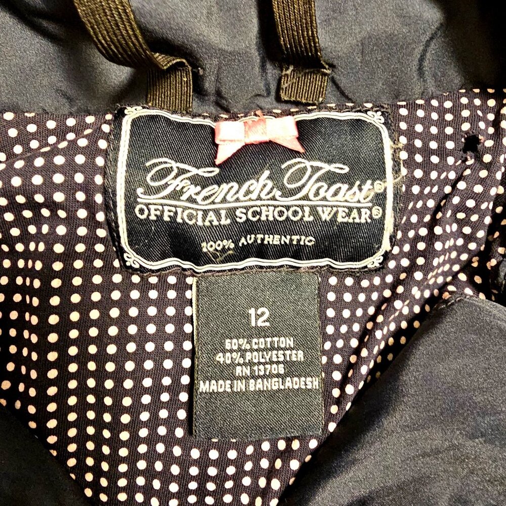 French Toast Girls Black Hooded Jacket Size 12 Polka Dot Lining Cotton/Polyester - Picture 3 of 10
